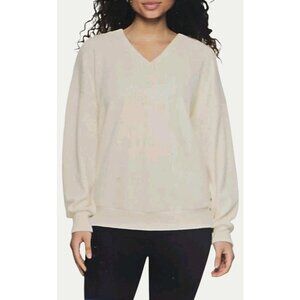 Felina Women's L Cream V-Neck Long Sleeve Ribbed Pullover Sweater L1233